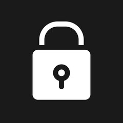 Padlock pixel dark mode glyph ui icon. Closed access to sensitive data. User interface design. White silhouette symbol on black space. Solid pictogram for web, mobile. Vector isolated illustration