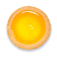 Top view close-up photo of lemon baked cheese tart that will make you hungry. Delicious lemon cream...