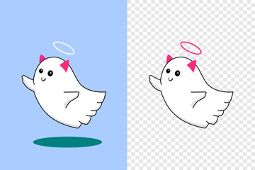 Cute ghost angel character design. Ghost in Halloween day. Holiday cartoon vector in transparent background
