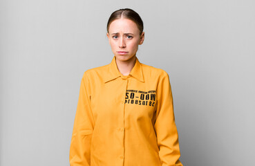 caucasian pretty woman feeling sad, upset or angry and looking to the side. guilt concept
