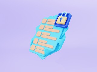 3d illustration lock task, graphic for illustration or icon in the blue, yellow and purple color