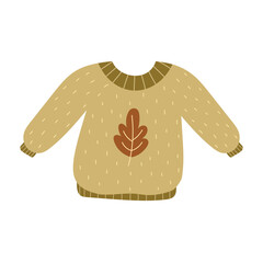 Cute autumn sweater isolated element. Cozy jumper. Warm clothes print. Vector illustration
