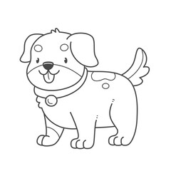 Cute puppy baby coloring page. Dog coloring book. Vector black and white illustration.