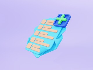 3d illustration add more task, graphic for illustration or icon in the blue, yellow and purple color