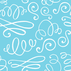 Textured seamless pattern with celebration mood and white swirls on transparent background