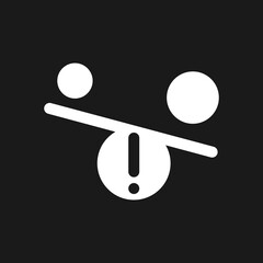 Imbalance dark mode glyph ui icon. Contrasting objects. Discrimination. User interface design. White silhouette symbol on black space. Solid pictogram for web, mobile. Vector isolated illustration