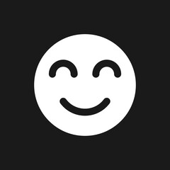 Contented emoji dark mode glyph ui icon. Pleased and relaxed. Optimistic. User interface design. White silhouette symbol on black space. Solid pictogram for web, mobile. Vector isolated illustration