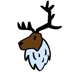 Textured hand drawn ink head of reindeer christmas illustration