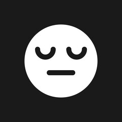 Sleepy face emoji dark mode glyph ui icon. Indifferent emotion. User interface design. White silhouette symbol on black space. Solid pictogram for web, mobile. Vector isolated illustration