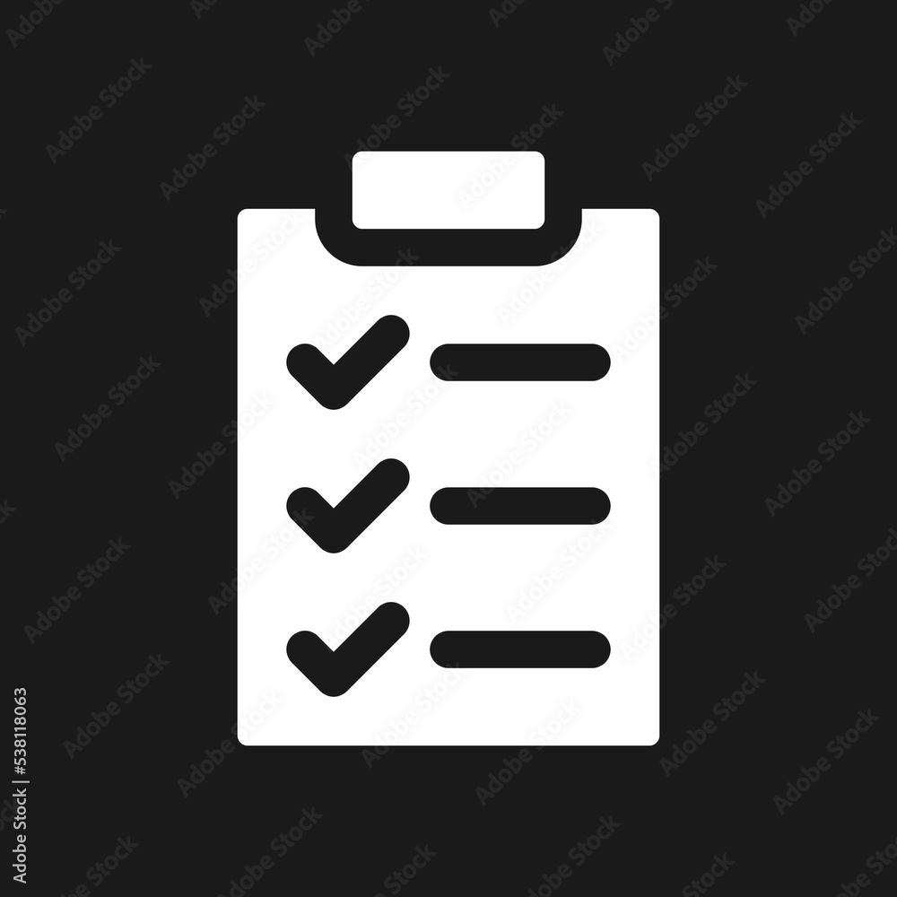 Poster checklist dark mode glyph ui icon. wellness to do list. questions form. user interface design. white
