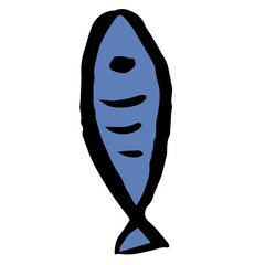 Textured hand drawn ink blue fish christmas illustration