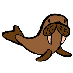 Textured hand drawn ink walrus christmas illustration