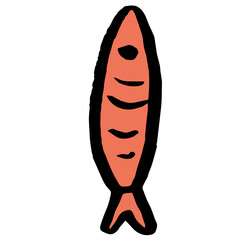 Textured hand drawn ink red fish christmas illustration