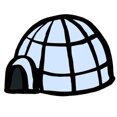 Textured hand drawn ink igloo icehouse christmas illustration