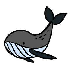 Textured hand drawn ink whale christmas illustration