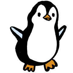 Textured hand drawn ink penguin christmas illustration