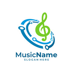 Fototapeta premium Tech Music Logo Vector. Circuit Music logo design template