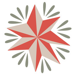 Scandinavian authentic minimal nordic star illustration on isolated background. Star with folk nordic geometry ornaments in flat modern scandinavian style.
