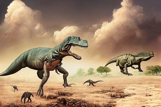 Dinosaur In Prehistoric Forest Scene
