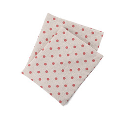 Cloth kitchen napkin with polka dot pattern isolated on white, top view