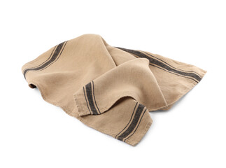 Beige cloth napkin with stripes isolated on white