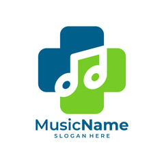 Health Music Logo Vector. Music Plus logo design template