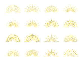 Sunburst set gold style. Sunlight logo icon emblem for your design .Vector flat illustration.