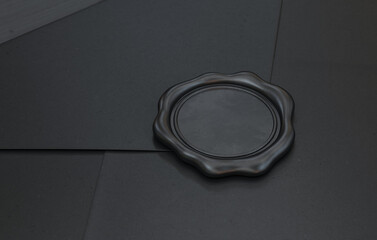 Black wax print on a black envelope close-up, 3d render