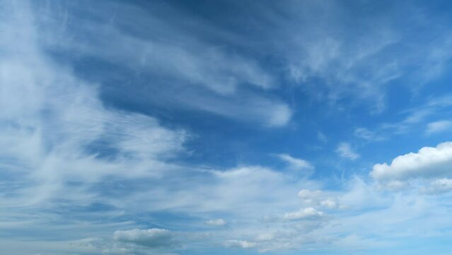 Cirrostratus. Blue sky with clouds and sun. Beautiful sky with clouds background. Timelapse.
