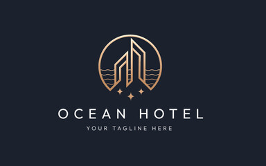 Luxury Apartment house building construction line style logo icon symbol design template