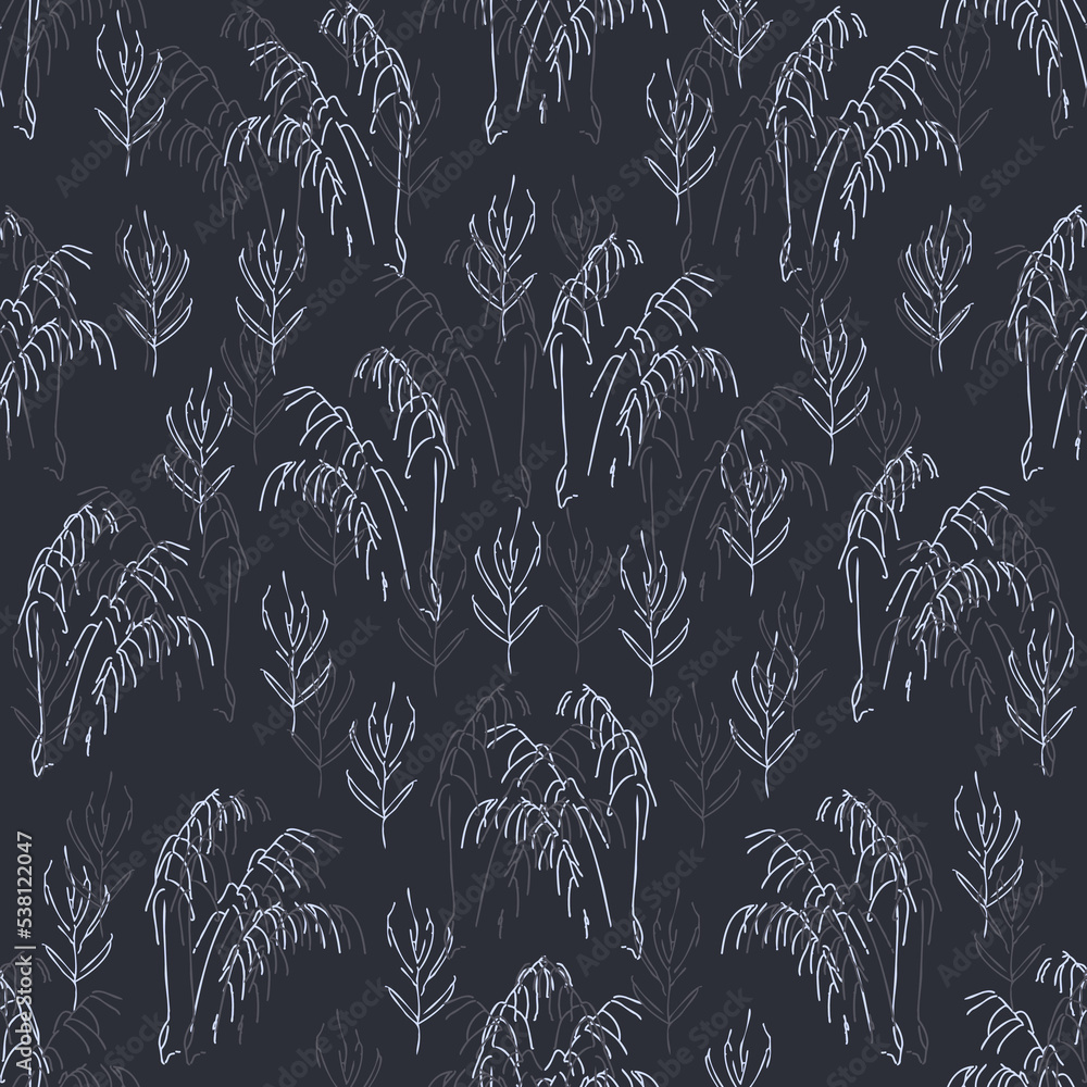 Poster seamless pattern with dry grass branches in line art style. vector illustration.