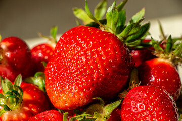 Juicy strawberry under sunlight