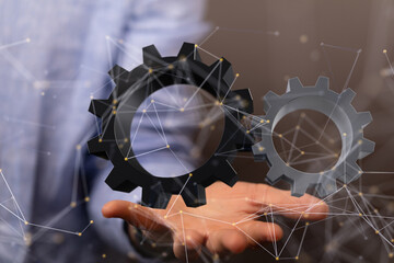 gear system data. Connecting lines and dots.Big data visualization