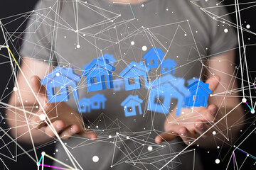  house in among houses for real estate  concept.