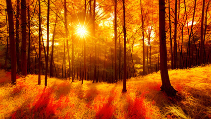 Autumn Sunset in Beautiful Meadow Opening
