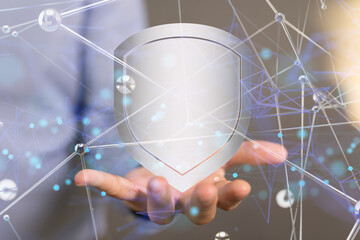 shield protection concept holding in hand 3d