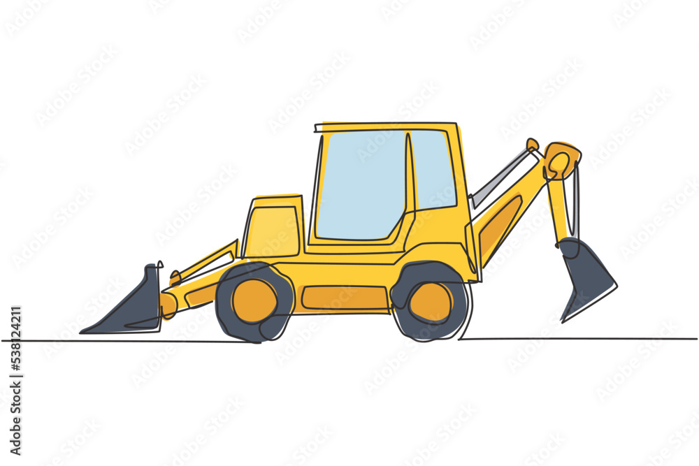 Aufkleber one continuous line drawing of bulldozer for digging soil and leveling the road. heavy backhoe const