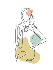 One single line drawing of minimalist beauty abstract body woman face portrait vector illustration. Print for fashion, t-shirt, logo, salon logo concept. Modern continuous line draw graphic design