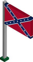 Confederate Flag on Flagpole in Isometric dimension.