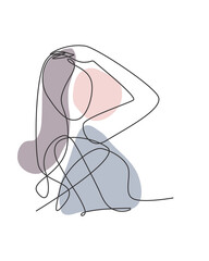 Single continuous line drawing of minimalistic pretty sexy abstract body woman for cosmetic, t-shirt, fashion. Beauty female portrait concept. Trendy one line draw design vector graphic illustration