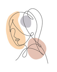 Single continuous line drawing beautiful aesthetic portrait woman abstract face. Pretty sexy model female silhouette minimalist style concept. Trendy one line draw design vector graphic illustration