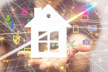 home data. Digital cyberspace with particles and Digital data network connections concept.