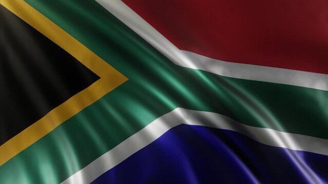 The waving flag of the Republic of South Africa in the best quality with a fabric texture. Slow motion. 4K loop animation.