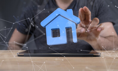 home choice Big data and artificial intelligence concept. Machine learning and cyber mind domination