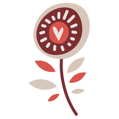 Scandinavian authentic minimal nordic flower illustration on isolated background. Plant with folk nordic traditional ornaments in flat modern scandinavian style.
