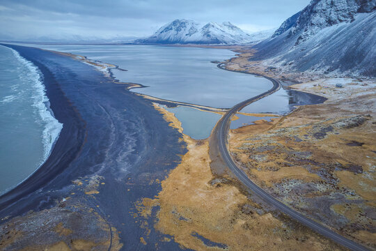 Shore of sea in with road