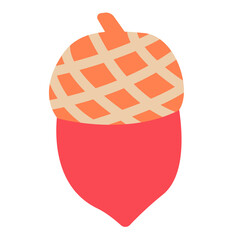 Scandinavian authentic minimal nordic oak acorn illustration on isolated background. Acorn with folk nordic geometry ornaments in flat modern scandinavian style.