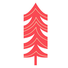 Obraz premium Scandinavian authentic minimal nordic spruce tree illustration on isolated background. Fir with folk nordic geometry ornaments in flat modern scandinavian style. 