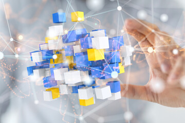 Digital cyberspace with particles and Digital data network connections concept.