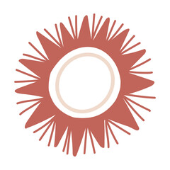 Scandinavian authentic minimal nordic sun illustration on isolated background.  Shining sun, star with folk nordic ornaments in flat modern scandinavian style. 